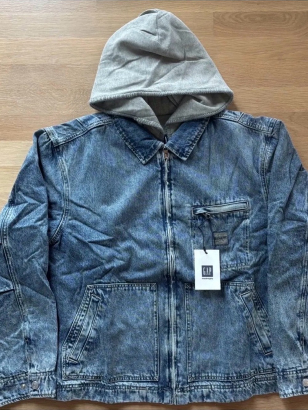GAP Blue Denim Jacket with Gray Hooded Lining /Unisex